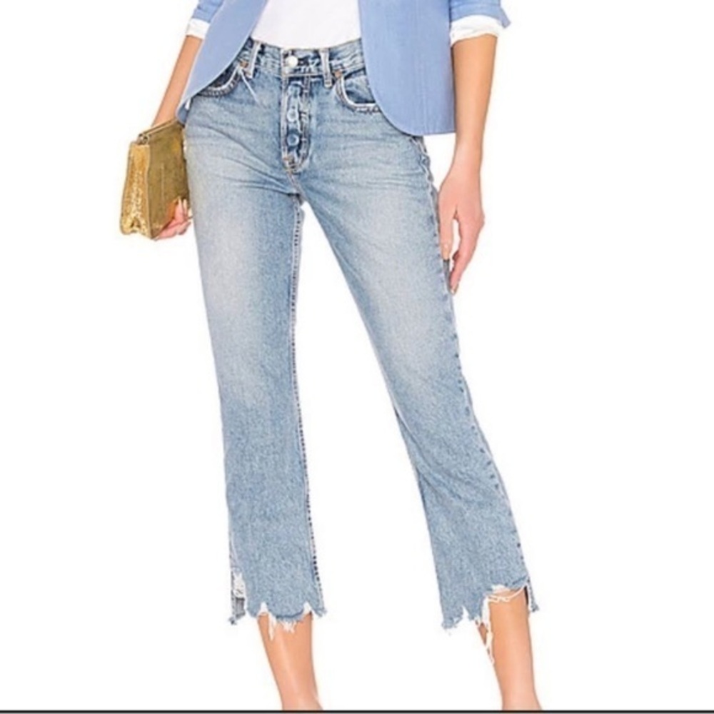NWOT GRLFRND Size 26 • Tatum Straight Leg Jeans Overdrive Raw Hem Denim